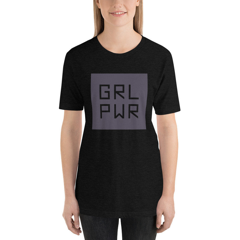 elegant, fashionable graphic t-shirt featuring the words GIRL POWER within a box