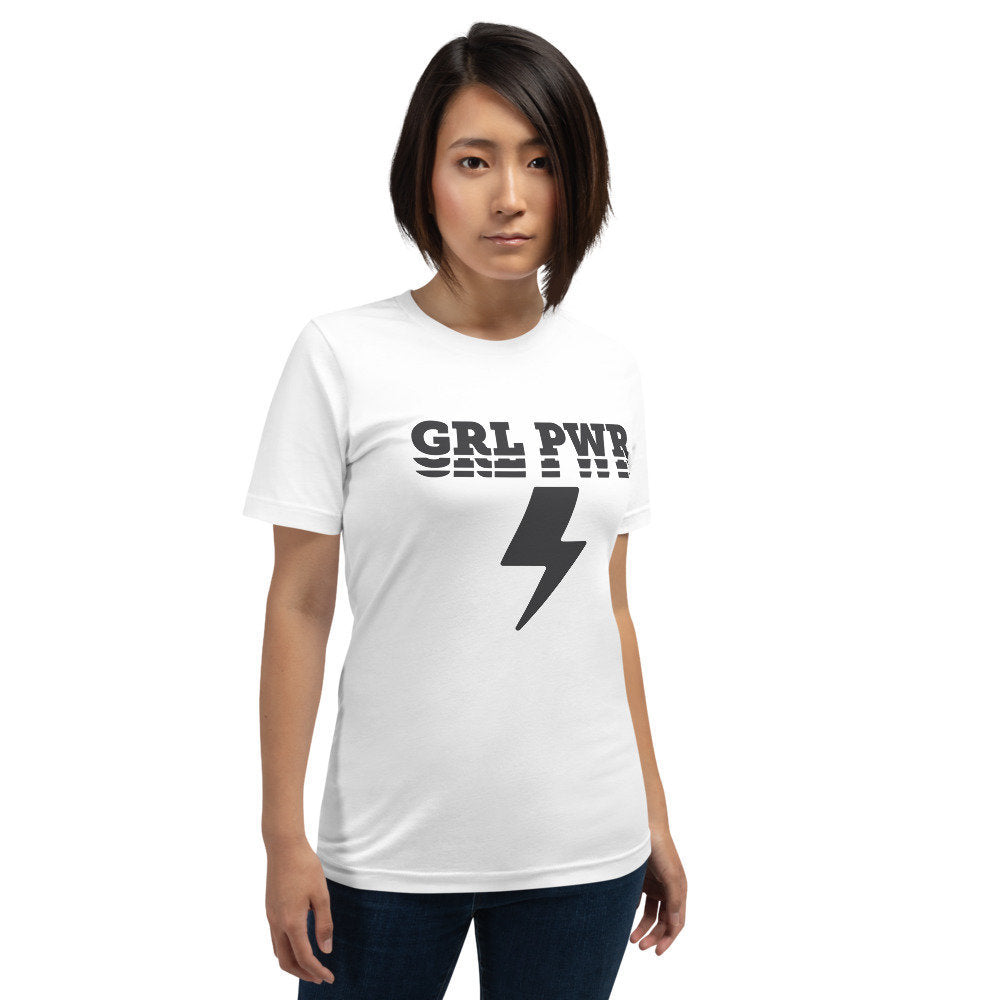 Retro style graphic t-shirt featuring the bold GIRL POWER typography and a lightning bolt.