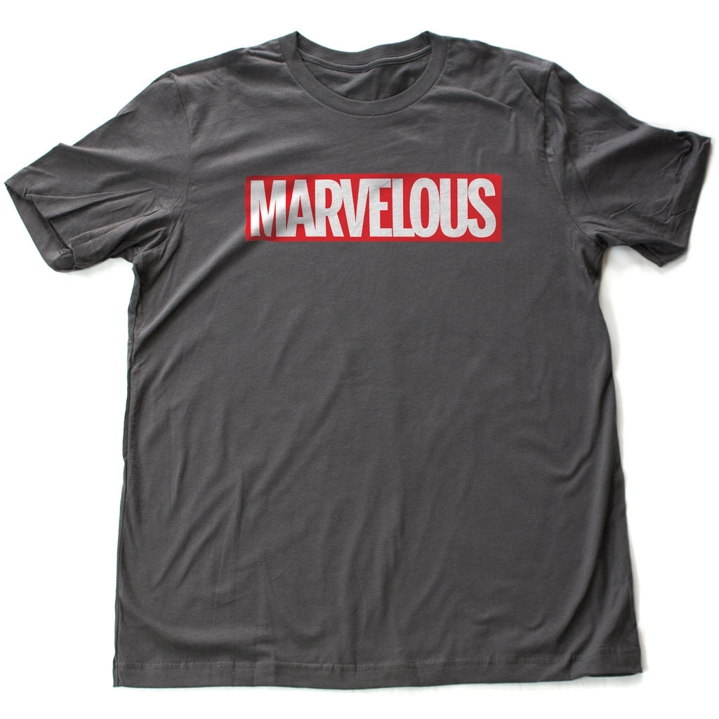 Classic, sarcastic graphic t-shirt featuring a parody of the Marvel comics logo, substituting the word "Marvelous." 