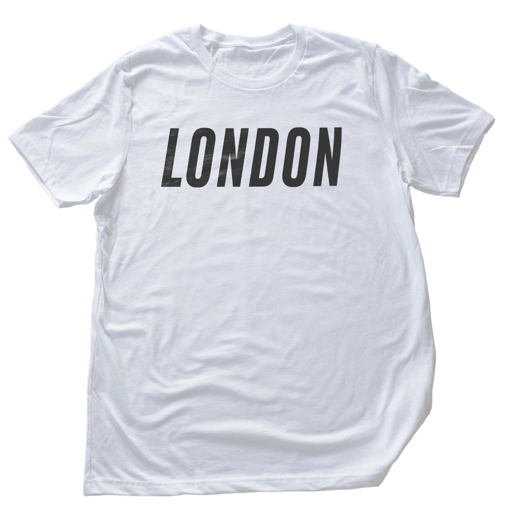 Classic, fashionable graphic t-shirt with the word "LONDON" emblazoned in a bold font.