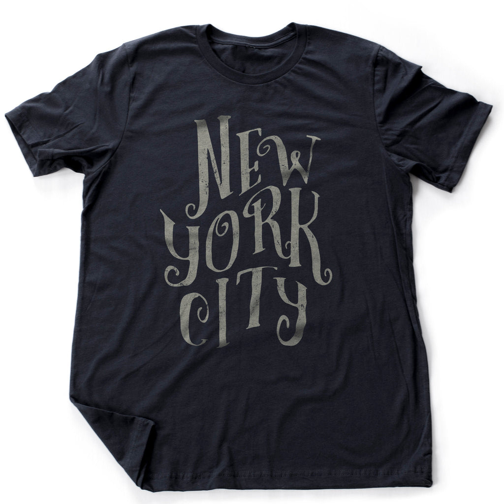 Classic, retro styled graphic t-shirt honoring "New York City" with a whimsical, bold, 'hand-drawn' typographic style.