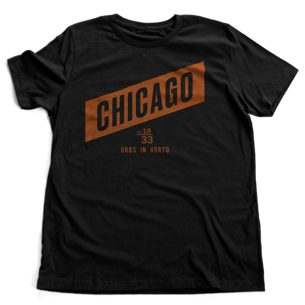 Classic retro-design graphic t-shirt celebrating the city of Chicago with its latin motto "Urbs in Horto"