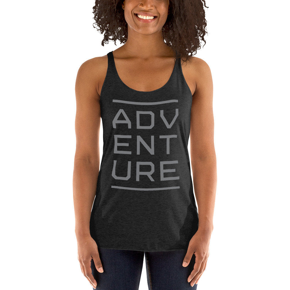 Athletic tank t-shirt featuring the bold typographic treatment of the word "Adventure" 