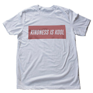 Simple graphic t-shirt with classic, retro-styling, with the words "Kindness is Kool" within a red block.