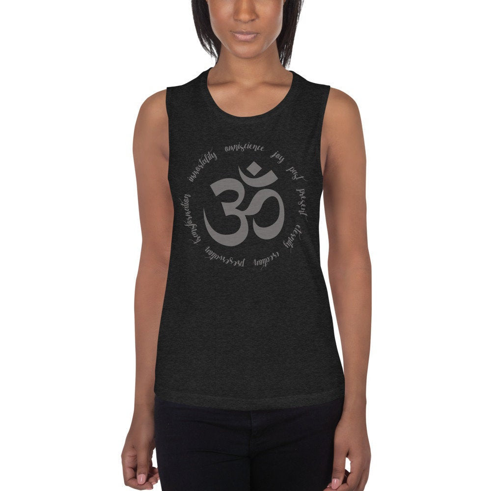 Om in Zen Script Circle — women's Yoga / fitness tank