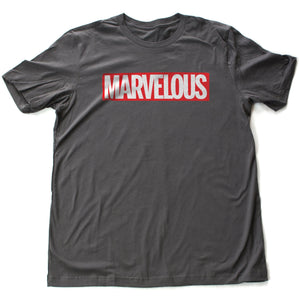 Classic, sarcastic graphic t-shirt featuring a parody of the Marvel comics logo, substituting the word "Marvelous." 
